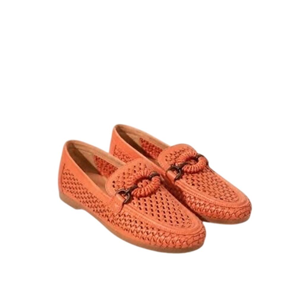 BRIOSO Presley Comfort Leather Woven Slip-On Loafers in Terracotta Size 7.5